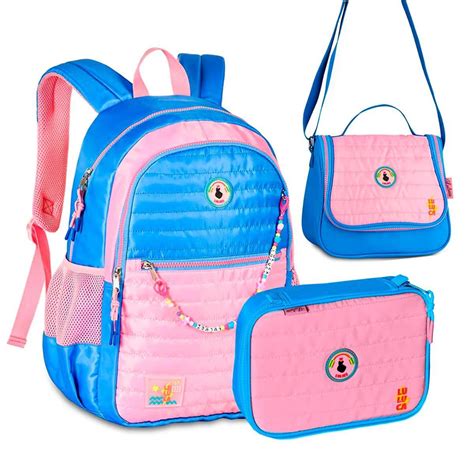 Kit Mochila Estojo Lancheira Luluca Infantil Costas 2025 